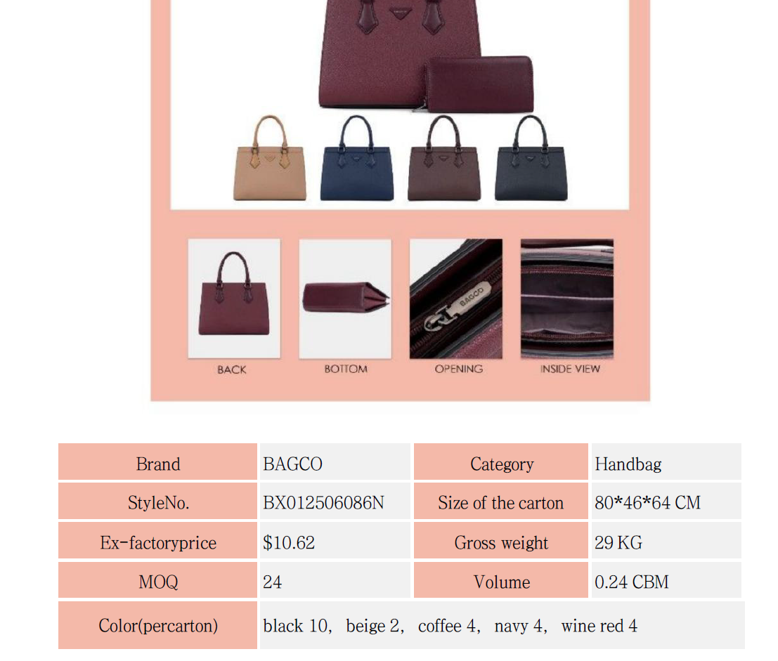 Bagco Brand Women Bags Handbags Manufacturer San a Main Wholesale Bolsas Para Mujer Fashion PU Leather Ladies Branded Handbag